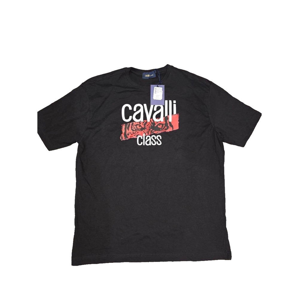 Cavalli Class Men Crew Neck Short Sleeves Graphic Print T-Shirt Black XL A004051